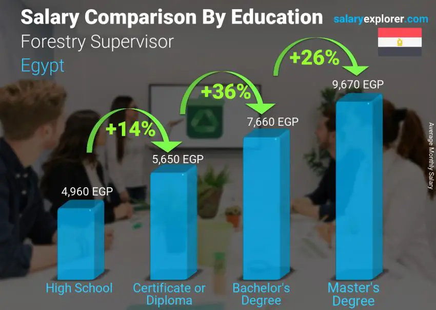 Salary comparison by education level monthly Egypt Forestry Supervisor