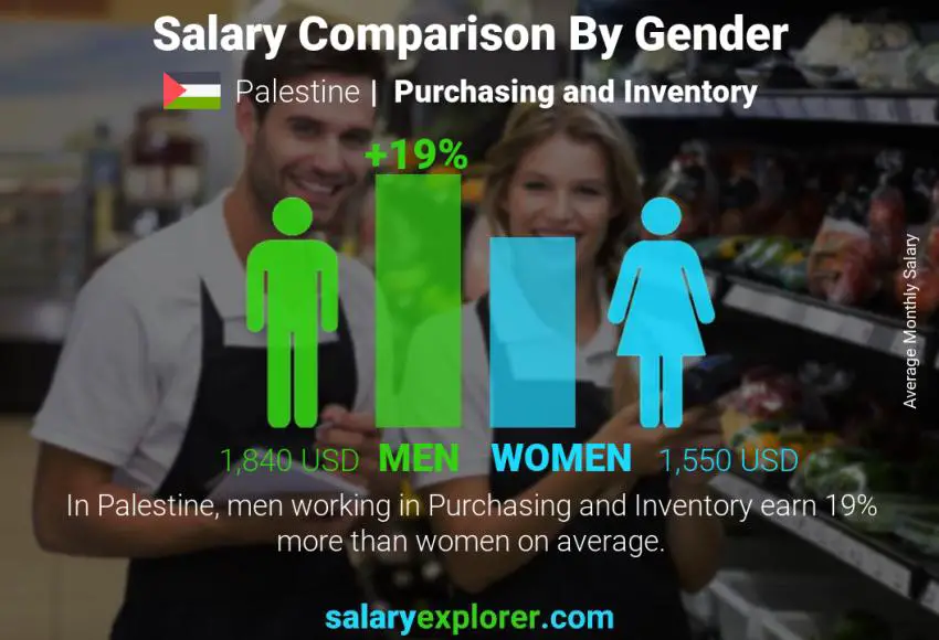 Salary comparison by gender Palestine Purchasing and Inventory monthly