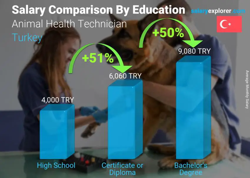 Salary comparison by education level monthly Turkey Animal Health Technician