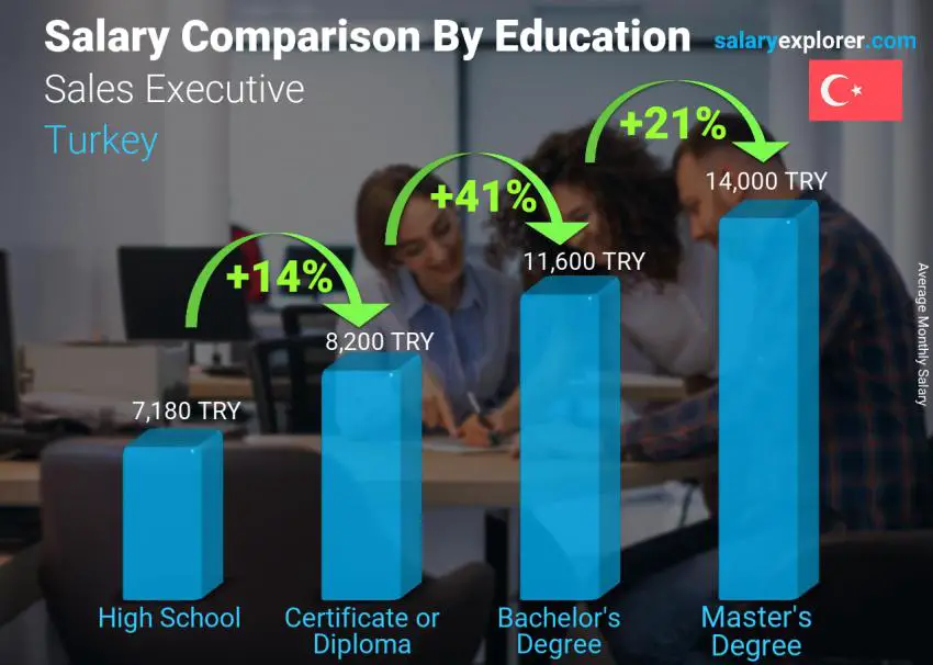 Salary comparison by education level monthly Turkey Sales Executive