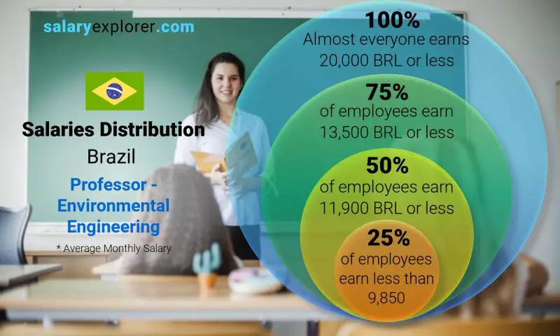 Median and salary distribution Brazil Professor - Environmental Engineering monthly