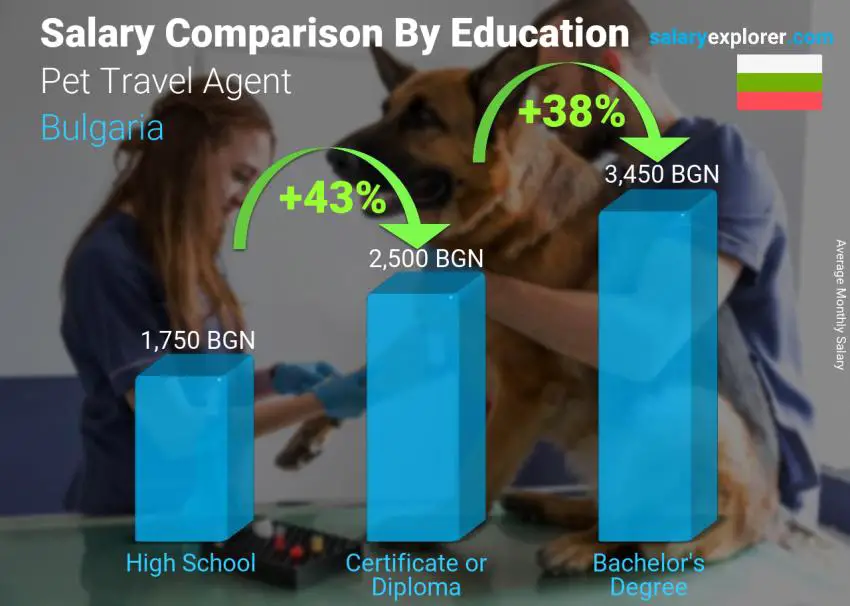 Salary comparison by education level monthly Bulgaria Pet Travel Agent