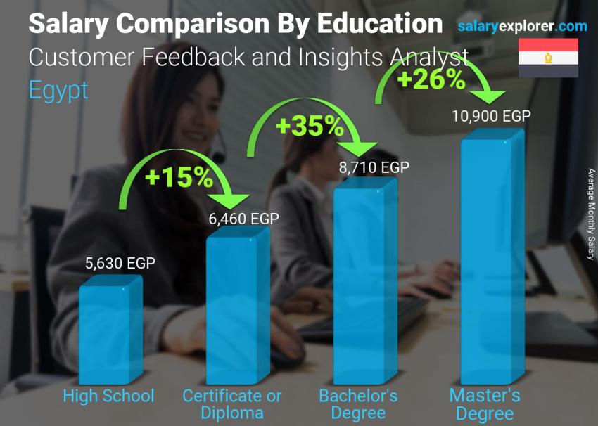 Salary comparison by education level monthly Egypt Customer Feedback and Insights Analyst
