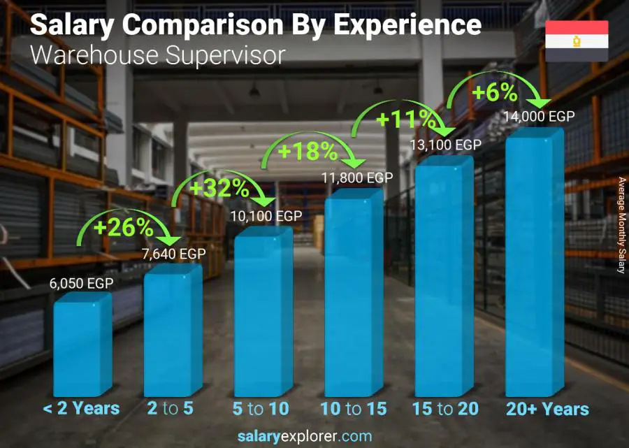 Salary comparison by years of experience monthly Egypt Warehouse Supervisor