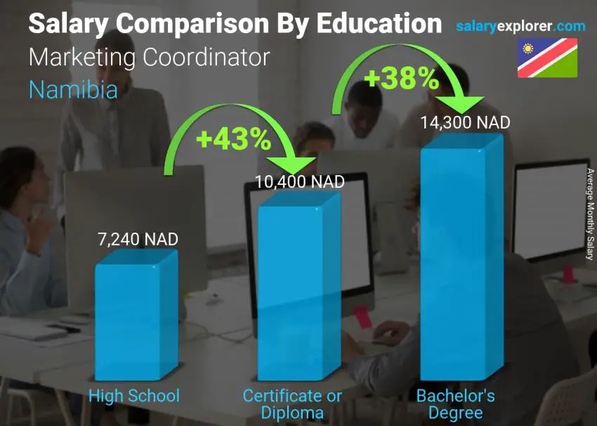 Salary comparison by education level monthly Namibia Marketing Coordinator