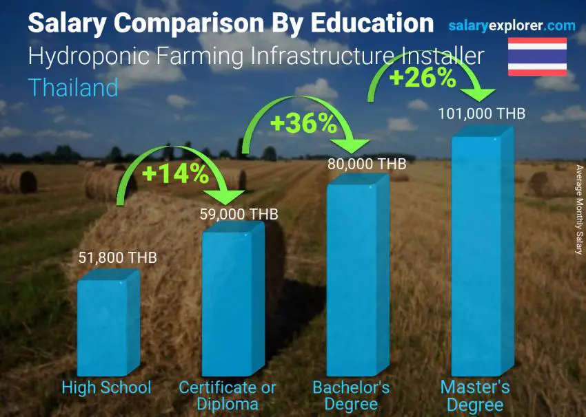 Salary comparison by education level monthly Thailand Hydroponic Farming Infrastructure Installer