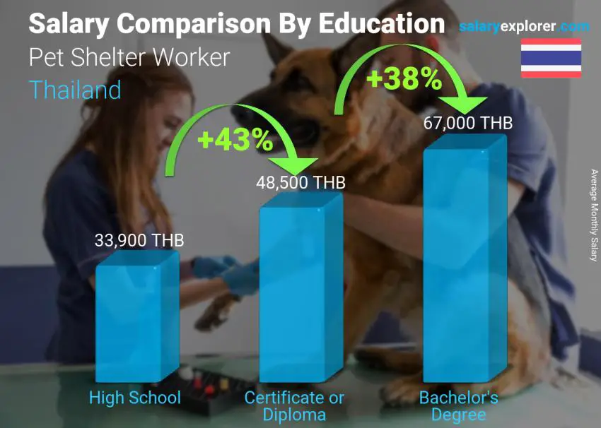 Salary comparison by education level monthly Thailand Pet Shelter Worker
