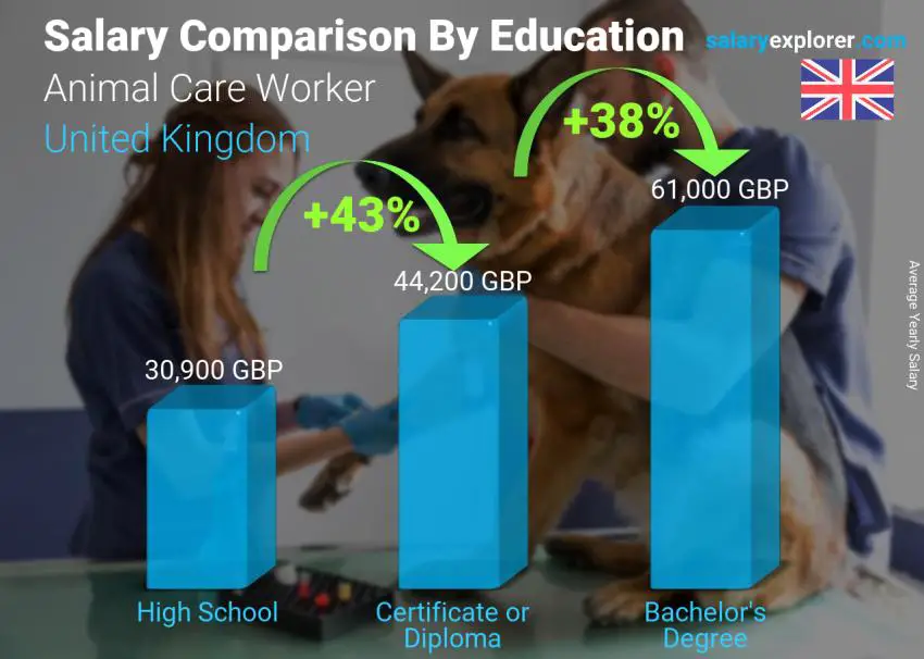 Salary comparison by education level yearly United Kingdom Animal Care Worker